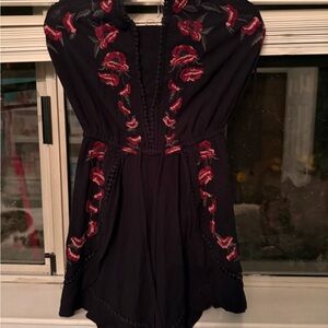 American Eagle Outfitters Black Romper with Red Floral Design